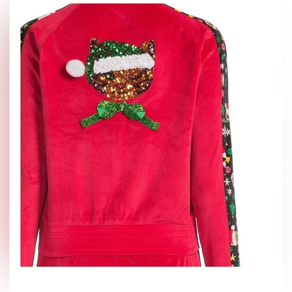 Red plush cozy velour sequin metallic embroidered jacket‎ joggers set size Small - Picture 13 of 13